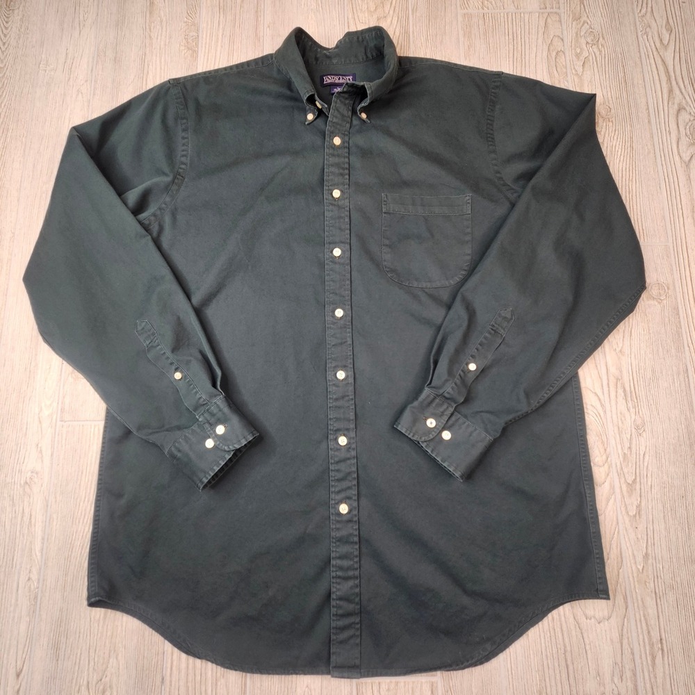 Lands' End Mens Button Down Shirt‎ Long Sleeve Green Office Casual